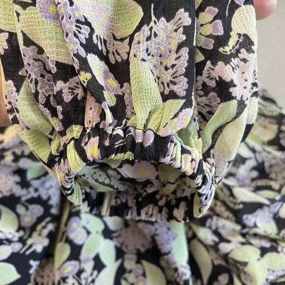 & Other Stories Smocked Floral Dress Womens Size 4 Long Sleeve Mini Square Neck - Picture 10 of 14